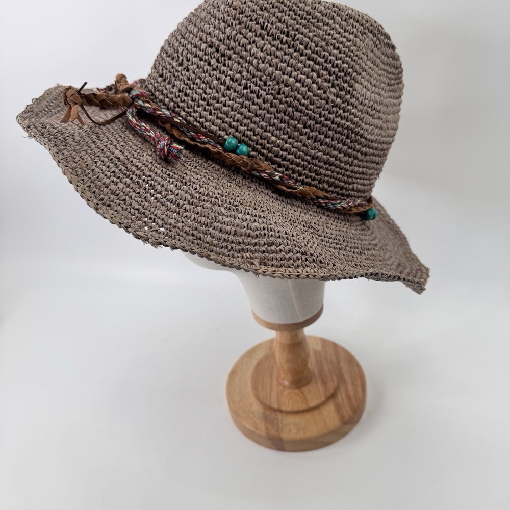 Wallaroo Neutral Straw Beach Sun Hat with Braided Accent